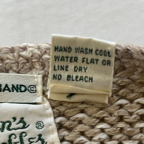 Vtg Cottage Hand knitted Womens Sweater Ramie Embroidered Flower Grandma M Cozy - Picture 4 of 8